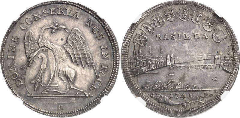 Bâle (canton de). Demi-taler 1741.
Av. DOMINE CONSERVA NOS IN PACE. Basilic ten...