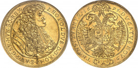 Transylvanie, Léopold Ier (1657-1705). 10 ducats 1695, KV, Klausenburg (Cluj-Napoca).
Av. LEOPOLDVS. D. G. ROM. I. S. AVG. GER. HVN. BO. REX. Buste l...