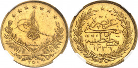 Mehmed VI (1918-1922). 250 kurush (250 piastres) AH 1336/5 (1922), Constantinople.
Av. Toughra dans une couronne, au-dessous (valeur). Rv. Dans une c...