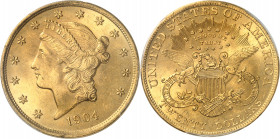 République fédérale des États-Unis d’Amérique (1776-à nos jours). 20 dollars Liberty 1904, Philadelphie.
Av. ************* Tête de la Liberté à gauch...
