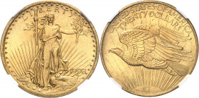 République fédérale des États-Unis d’Amérique (1776-à nos jours). 20 dollars Saint-Gaudens, sans devise 1908, Philadelphie.
Av. LIBERTY. Statue de la...