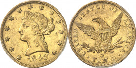 République fédérale des États-Unis d’Amérique (1776-à nos jours). 10 dollars Liberty 1848, O, La Nouvelle-Orléans.
Av. ************* Tête de la Liber...