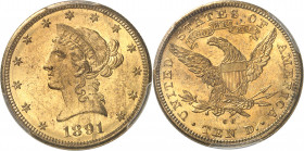 République fédérale des États-Unis d’Amérique (1776-à nos jours). 10 dollars Liberty 1891, CC, Carson City.
Av. ************* Tête de la Liberté à ga...