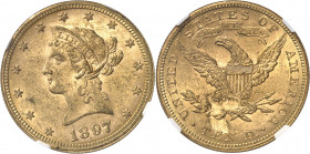 République fédérale des États-Unis d’Amérique (1776-à nos jours). 10 dollars Liberty 1897, Philadelphie.
Av. ************* Tête de la Liberté à gauch...