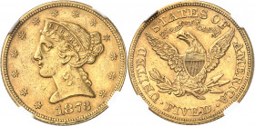 République fédérale des États-Unis d’Amérique (1776-à nos jours). 5 dollars Liberty, 3 fermé 1873, Philadelphie.
Av. ************* Tête de la Liberté...