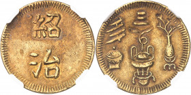 Annam, Thieu Tri (1841-1847). Tien d’or ND (1841-1847).
Av. Thieu Tri, en deux caractères chinois. Rv. Tam da en caractères chinois. Les Trois Abonda...