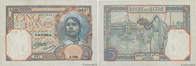 Country : ALGERIA 
Face Value : 5 Francs  
Date : 14 mai 1929 
Period/Province/B...