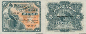 Country : BELGIAN CONGO 
Face Value : 5 Francs  
Date : 10 janvier 1943 
Period/Province/Bank : Banque du Congo Belge 
Catalogue reference : P.13Aa 
A...