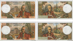 Country : FRANCE 
Face Value : 10 Francs VOLTAIRE Consécutifs 
Date : 03 septembre 1970 
Period/Province/Bank : Banque de France, XXe siècle 
Catalogu...