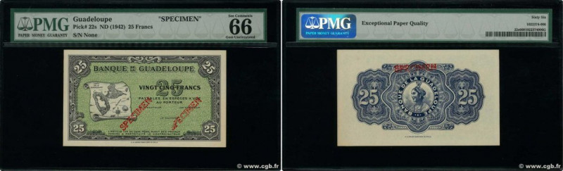 Country : GUADELOUPE 
Face Value : 25 Francs Spécimen 
Date : (1944) 
Period/Pro...