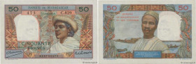 Country : MADAGASCAR 
Face Value : 50 Francs  
Date : (1950) 
Period/Province/Bank : Banque de Madagascar et des Comores 
Catalogue reference : P.45a ...
