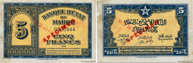 Country : MOROCCO 
Face Value : 5 Francs Spécimen 
Date : (1943) 
Period/Provinc...