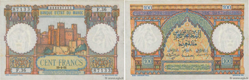 Country : MOROCCO 
Face Value : 100 Francs  
Date : 19 avril 1951 
Period/Provin...