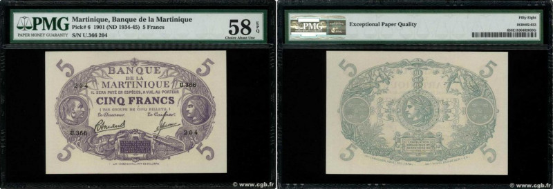 Country : MARTINIQUE 
Face Value : 5 Francs Cabasson violet  
Date : (1945/47) 
...