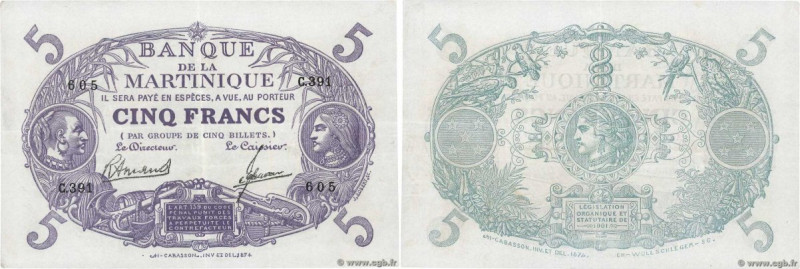 Country : MARTINIQUE 
Face Value : 5 Francs Cabasson violet  
Date : (1945/47) 
...