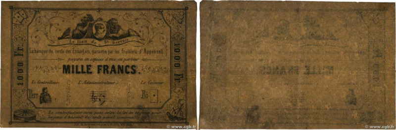 Country : SWITZERLAND 
Face Value : 1000 Francs  
Date : 1859 
Period/Province/B...