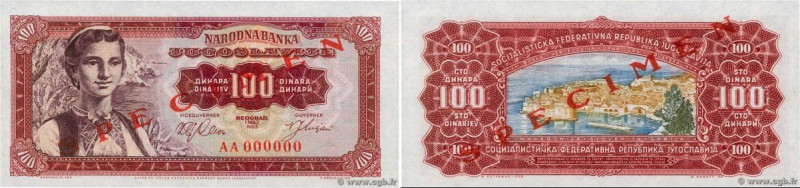 Country : YUGOSLAVIA 
Face Value : 100 Dinara Spécimen 
Date : 01 mai 1963 
Peri...