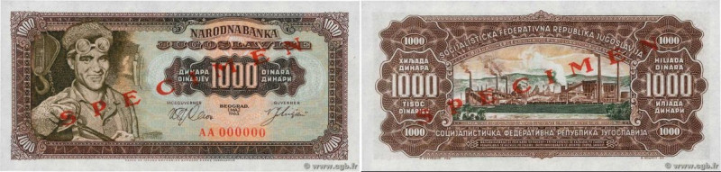 Country : YUGOSLAVIA 
Face Value : 1000 Dinara Spécimen 
Date : 01 mai 1963 
Per...