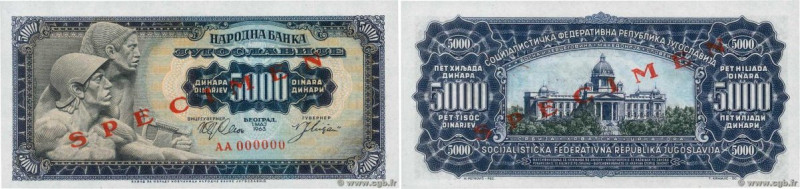 Country : YUGOSLAVIA 
Face Value : 5000 Dinara Spécimen 
Date : 01 mai 1963 
Per...
