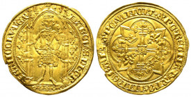Charles V 1364-1380
Franc à pied, Limoges, AU 3.79 g.
Ref : Dup. 360e, Ciani 457, Fr. 284
Conservation : TTB/SUP