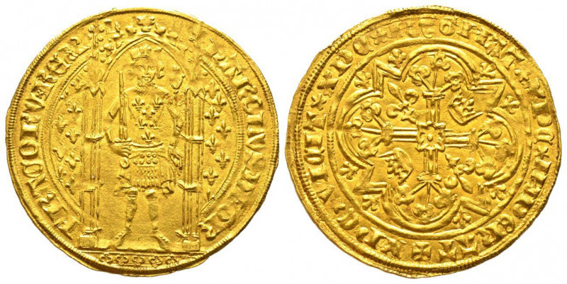 Charles V 1364-1380
Franc à pied, Limoges, AU 3.79 g.
Ref : Dup. 360e, Ciani 457...