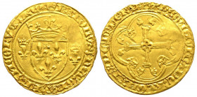 Charles VII le Victorieux 1422-1461
Ecu d'or à la couronne, Tours,
2ème émission du 12 août 1445, 16ème point, AU 3.43 g. 
Ref : Dup 511a, Fr. 307
Con...