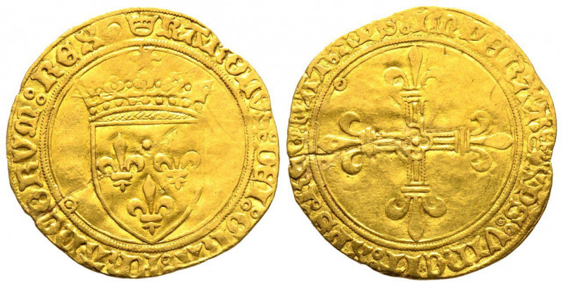 Charles VIII 1483-1498 
Écu or au soleil,1ère émission, AU 3.36 g.
Ref: Dup 575c...
