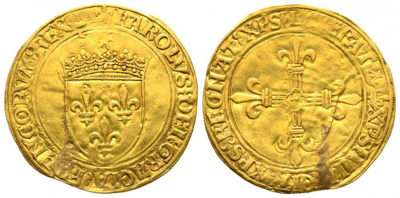 Charles VIII, 1483-1498
Ecu d'or au soleil, Bordeaux, émission de 1494, AU 3.28 ...