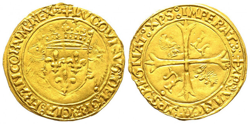 Louis XII 1498-1515 
Écu d'or aux porcs-épics, Lyon, Différent trèfle, 19 novemb...