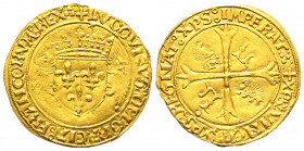 Louis XII 1498-1515 
Écu d'or aux porcs-épics, Lyon, Différent trèfle, 19 novembre 1507, Point 12ème, AU 3.41 g. 
Ref : Dup 655, Fr.325
Conservation :...