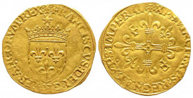 François Ier 1515-1547
Écu d'or 5ème type, Saint-André de Villeneuve-lès-Avignon, Point 20ème, AU 3.21 g. 
Ref : Dup. 775
Conservation : rayure sinon ...