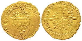 François Ier 1515-1547
Écu d'or 5ème type, Bayonne (ancre), flan court, AU 3.40 g. 
Ref : Dup. 775c, C. 773 var
Conservation : TB
