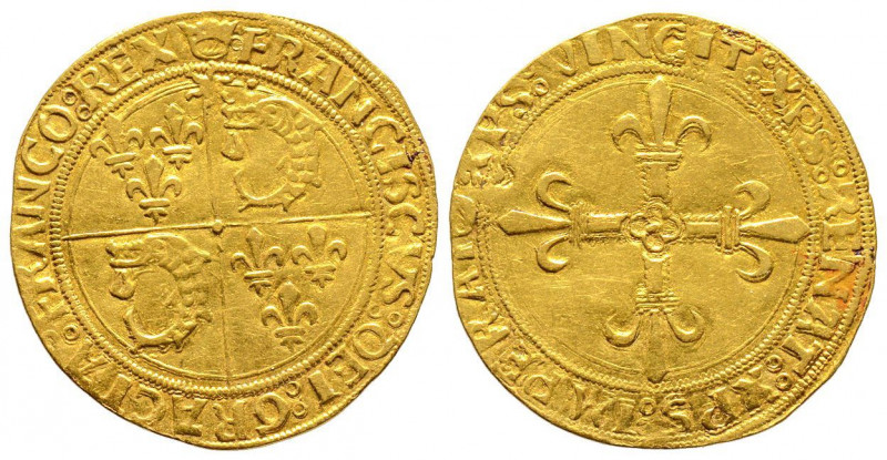 François Ier 1515-1547
Écu d’or au soleil du Dauphiné, Cremieu 1er type, AU 3.3 ...