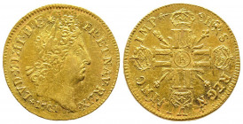 Louis XIV 1643-1715
Louis d'or aux 8 L et aux insignes, rf, Paris, 1701 A, AU 6.69 g.
Ref : G. 253, Fr. 435
Conservation : TTB/SUP