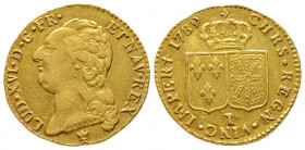 Louis XVI 1774-1792
Louis d'or à la tête nue, Limoges, 1789 I, AU 7.59 g.
Ref : G.361 (R2), Fr. 471
Conservation : TTB/SUP