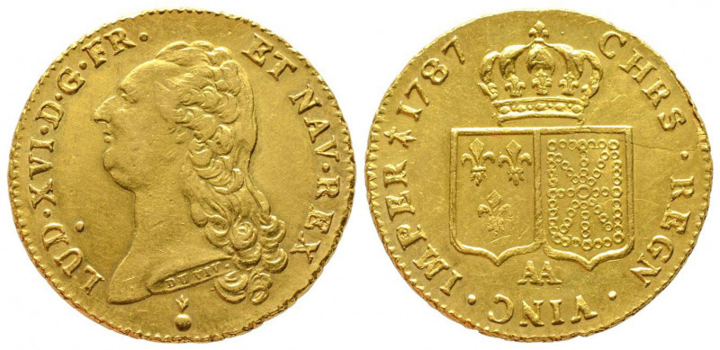 Louis XVI 1774-1792
Double Louis d'or à la tête nue, Metz, 1787 AA, AU 15.26 g.
...