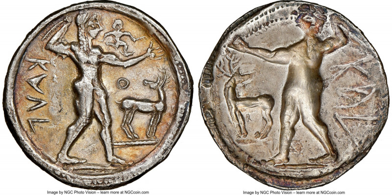 BRUTTIUM. Caulonia. Late 6th century BC. AR stater or nomos (29mm, 7.16 gm, 12h)...