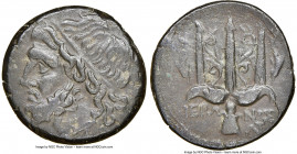 SICILY. Syracuse. Hieron II (ca. 275-215 BC). AE litra (20mm, 7h). NGC Choice VF. Head of Poseidon left, wearing taenia / ΙΕΡ-ΩΝΟΣ/ ΛNT (ligate), trid...