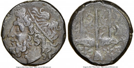 SICILY. Syracuse. Hieron II (ca. 275-215 BC). AE litra (19mm, 12h). NGC Choice VF. Head of Poseidon left, wearing taenia / ΙΕΡ-ΩΝΟΣ/Ω-Φ, trident head,...