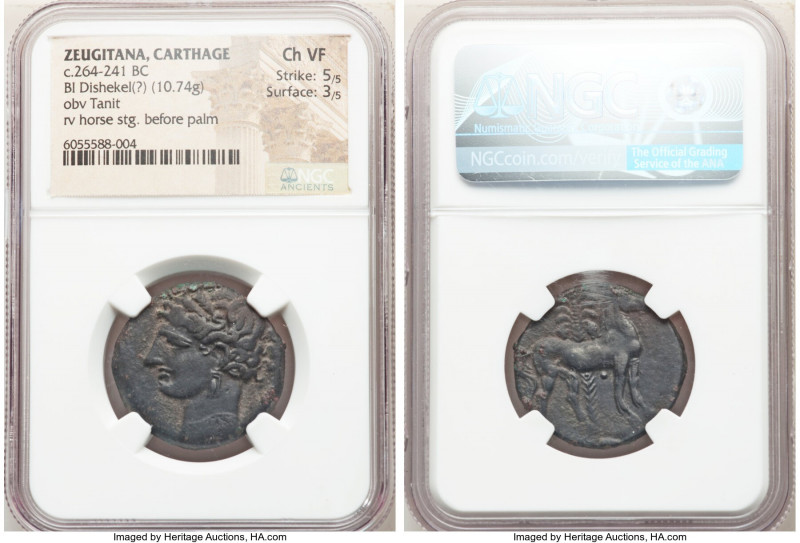 ZEUGITANA. Carthage. Ca. 264-241 BC. BI dishekel (27mm, 10.74 gm, 12h). NGC Choi...