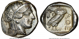 ATTICA. Athens. Ca. 440-404 BC. AR tetradrachm (26mm, 17.20 gm, 9h). NGC Choice AU 5/5 - 4/5. Mid-mass coinage issue. Head of Athena right, wearing cr...
