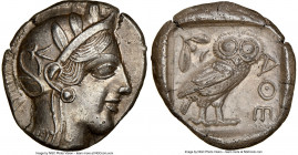 ATTICA. Athens. Ca. 440-404 BC. AR tetradrachm (26mm, 17.09 gm, 1h). NGC AU 5/5 - 3/5. Mid-mass coinage issue. Head of Athena right, wearing crested A...