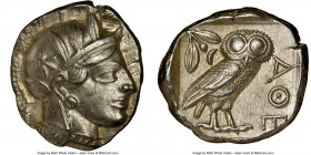 ATTICA. Athens. Ca. 440-404 BC. AR tetradrachm (26mm, 17.20 gm, 10h). NGC AU 4/5 - 4/5. Mid-mass coinage issue. Head of Athena right, wearing crested ...