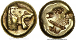 LESBOS. Mytilene. Ca. 521-478 BC. EL sixth-stater or hecte (10mm, 2.51 gm, 3h). NGC VF 5/5 - 4/5. Head of roaring lion right, wearing beaded collar / ...