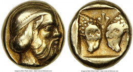 LESBOS. Mytilene. Ca. 454-427 BC. EL sixth-stater or hecte (10mm, 2.52 gm, 5h). NGC Choice VF 5/5 - 5/5. Diademed head of Silenus right / Two ram head...