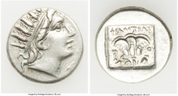 CARIAN ISLANDS. Rhodes. Ca. 88-84 BC. AR drachm (15mm, 3.20 gm, 12h). Choice XF. Plinthophoric standard, Philostratus, magistrate. Radiate head of Hel...
