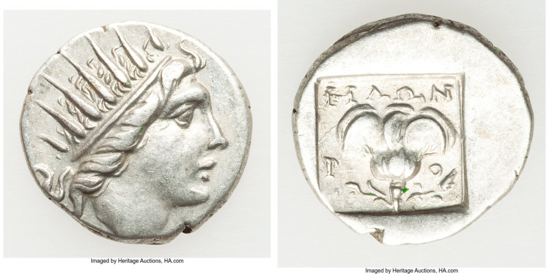 CARIAN ISLANDS. Rhodes. Ca. 88-84 BC. AR drachm (15mm, 2.30 gm, 1h). XF. Plintho...