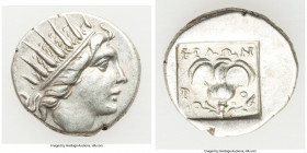 CARIAN ISLANDS. Rhodes. Ca. 88-84 BC. AR drachm (15mm, 2.30 gm, 1h). XF. Plinthophoric standard, Philon, magistrate. Radiate head of Helios right / ΦI...