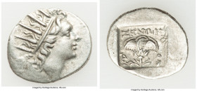 CARIAN ISLANDS. Rhodes. Ca. 88-84 BC. AR drachm (17mm, 2.43 gm, 12h). XF. Plinthophoric standard, Zenon, magistrate. Radiate head of Helios right / ZH...