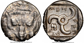 LYCIAN DYNASTS. Mithrapata (ca. 390-360 BC). AR sixth-stater (13mm, 10h). NGC AU. Uncertain mint. Lion scalp facing / MEΘ-PAΠ-ATA, triskeles with void...